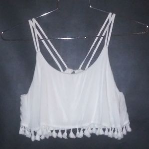 Cropped bra tank with fringed pompom edging